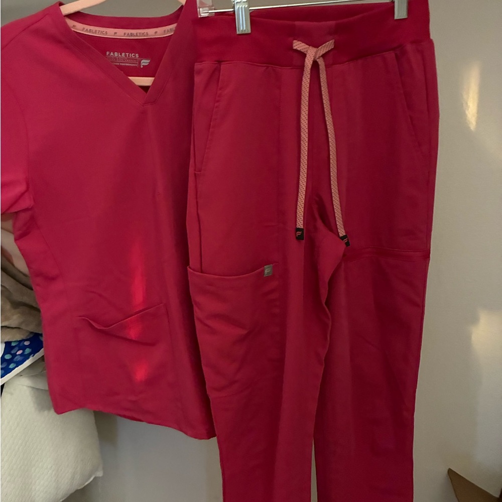 Fabletics Women's Hot Pink Scrubs top and bottoms